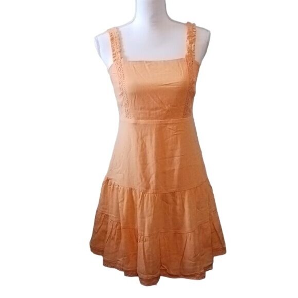 NEW Love Fire Ruffle Strap Tiered Empire Waist Mini‎ Dress Orange Juniors L - Picture 2 of 13
